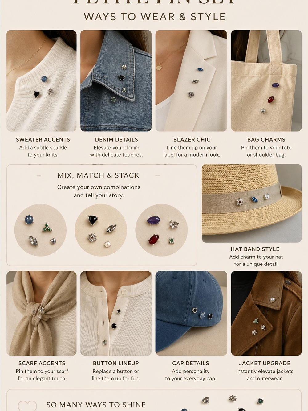 Free People Petite Pin Set | Boho Gemstone Pins | 21 Piece Collection